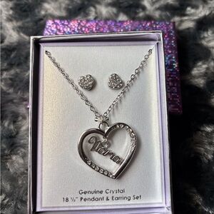 Silver Nana Heart Pendant and Earring Set